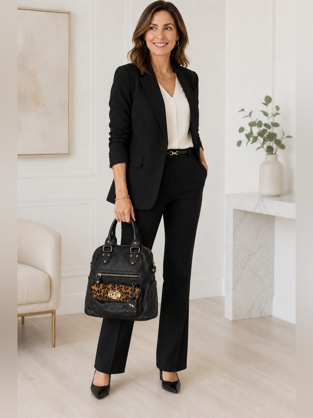 Emma Fox Black Pebbled 100% Genuine Leather Large Satchel Shoulder Bag - Picture 3 of 14